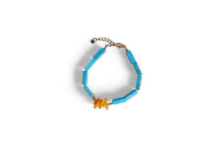 Tropical Blue Bracelet handgemaakte blauwe en oranje armband van stainless steel